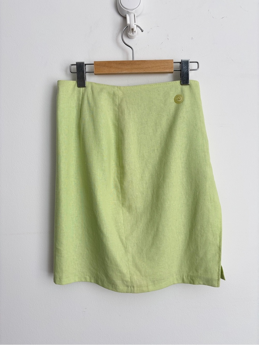 Vintage 90s Inza Lime Linen Blend Mini Skirt Minimalist Resortcore S